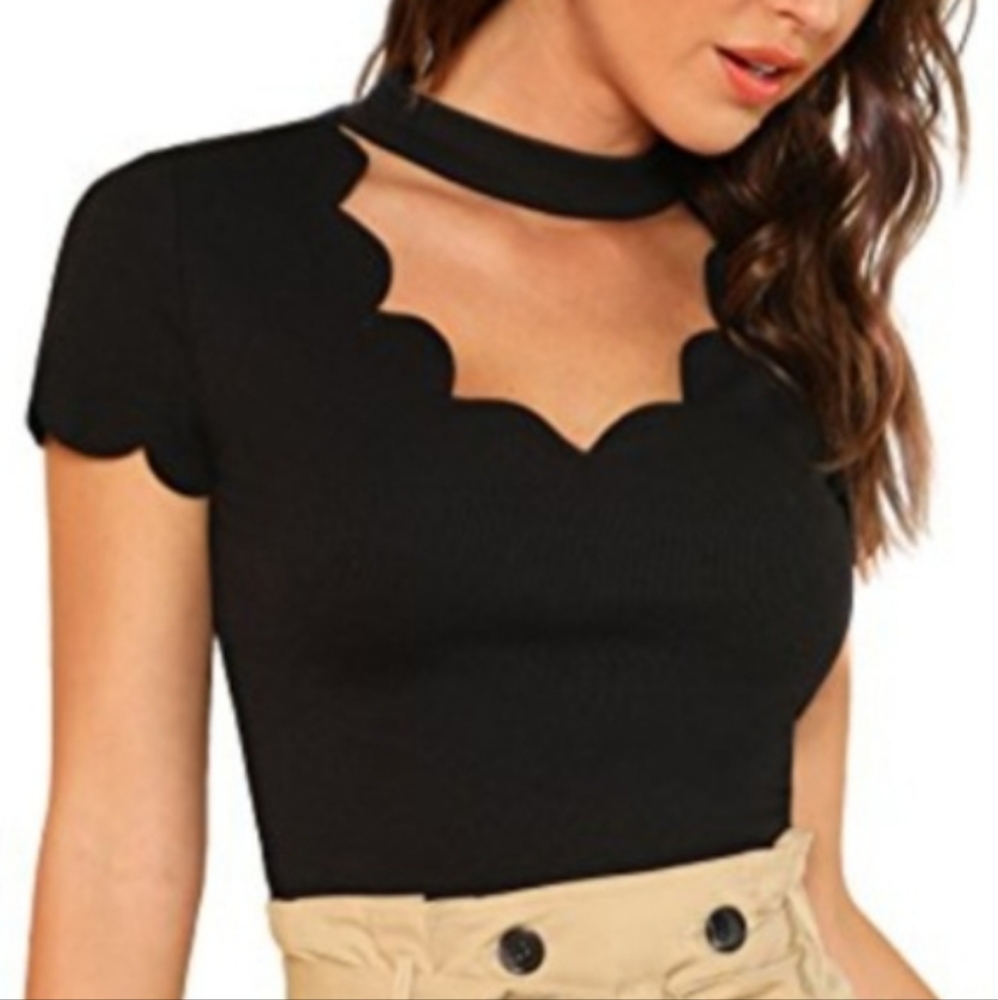 ROMWE Scalloped Edge Cut Out Sexy Top